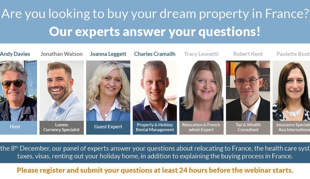 Thursday 8th December – Find & Buy your Dream House in France – FREE Live Webinar Series